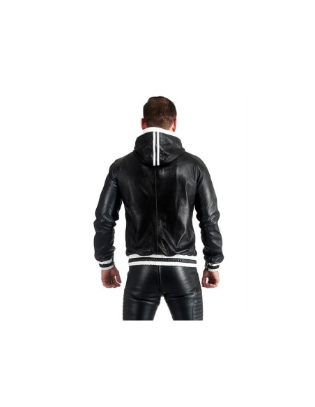 Mister B Leather Hoodie With Stripes