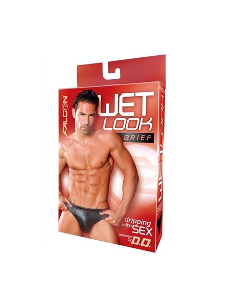 Wet Look Brief Small, Black 28/30