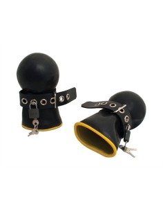 Rubber Lockable Bondage Mittens Black-Yellow S