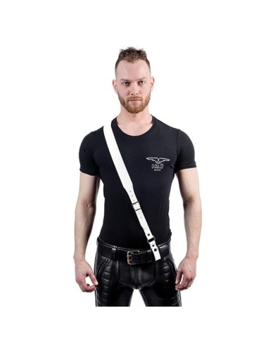 Mister B Leather Sam Browne Belt Stitched White