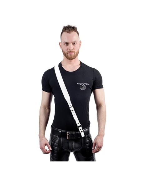 Mister B Leather Sam Browne Belt Stitched White