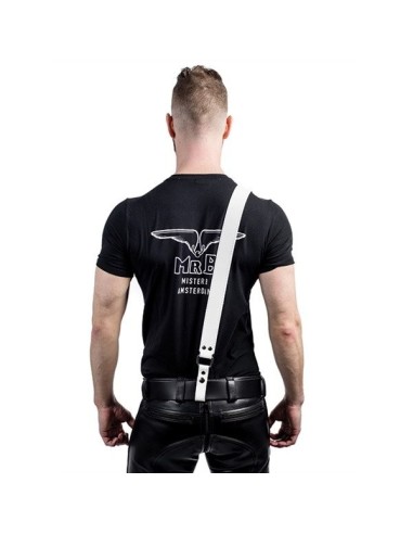 Mister B Leather Sam Browne Belt Stitched White