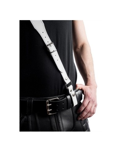 Mister B Leather Sam Browne Belt Stitched White