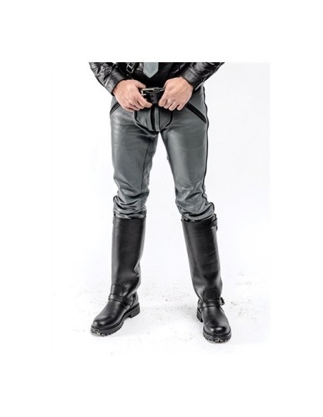 Mister B Leather FXXXer Jeans Grey With Black Piping