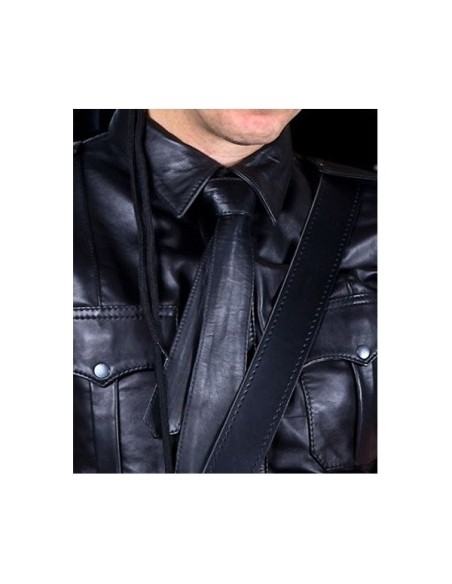 Leather Tie Stitched Black